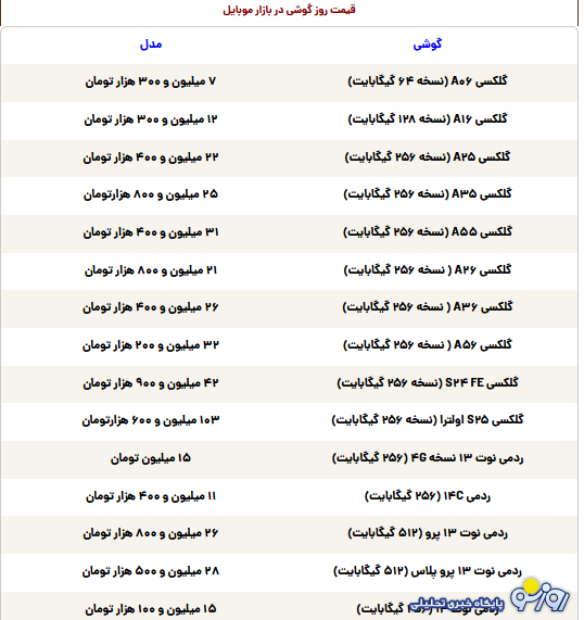 قیمت گوشی سامسونگ، شیائومی و آیفون امروز سه‌شنبه ۱۴ مرداد